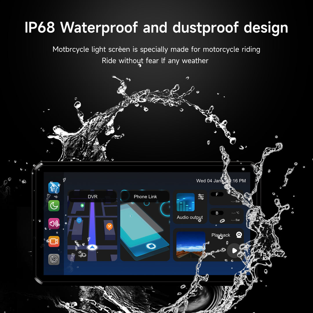 M2PRO Motorcycle Streaming Smart System,77G mmWave Radar Blind Spot Detection,Wireless Connectivity with CarPlay/Android Auto,Rear-View Streaming Lane Change Assist,1080P HD Dashcam,TPMS