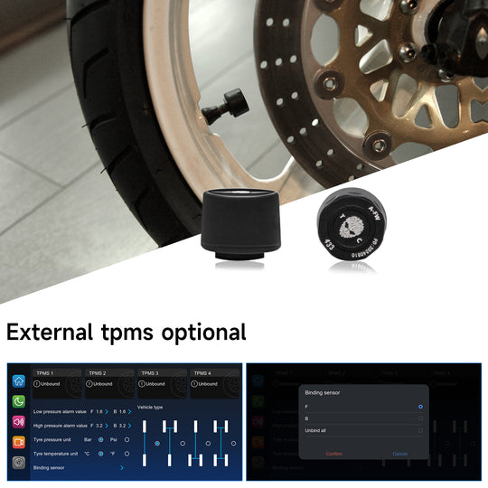 M2PRO Motorcycle Streaming Smart System,77G mmWave Radar Blind Spot Detection,Wireless Connectivity with CarPlay/Android Auto,Rear-View Streaming Lane Change Assist,1080P HD Dashcam,TPMS