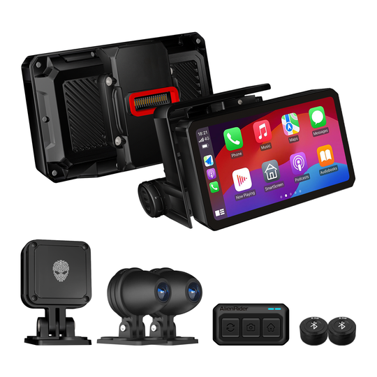 AlienRider M2-QR Smart Motorcycle Infotainment System | Unique QR Quick-Release Function | 77G Radar Blind Spot Monitoring | Tire Pressure and Temperature Monitoring | 6.2-inch Touchscreen | IP68 Waterproof