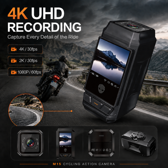 M15 4K Cycling Action Camera, 6-Axis Gyro EIS, 4200mAh Battery, 1.54-Inch Display, WiFi App Playback, Loop Recording, Supports 512GB TF Card, Quick-Release Helmet & Handlebar Mount