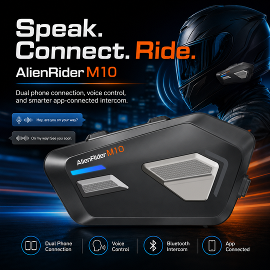 AlienRider M10 Motorcycle Helmet Bluetooth Intercom with IP67 Waterproofing, Noise Cancellation and Voice Control