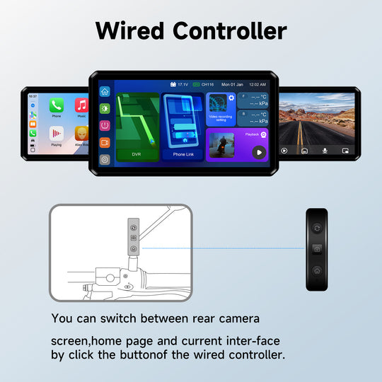 AlienRider M12S-200 Motorcycle Streaming Smart System,77G Millimeter-Wave Radar Blind Spot Warning,Wireless Connectivity CarPlay/Android Auto,Rearview Streaming Lane Assist,1080P HD Dashcam,TPMS
