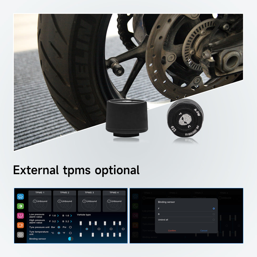 AlienRider M12S-200 Motorcycle Streaming Smart System,77G Millimeter-Wave Radar Blind Spot Warning,Wireless Connectivity CarPlay/Android Auto,Rearview Streaming Lane Assist,1080P HD Dashcam,TPMS