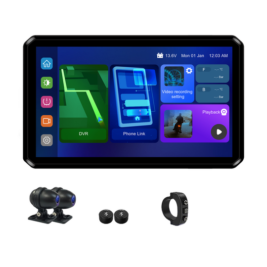 AlienRider M12S-200 Motorcycle Streaming Smart System,77G Millimeter-Wave Radar Blind Spot Warning,Wireless Connectivity CarPlay/Android Auto,Rearview Streaming Lane Assist,1080P HD Dashcam,TPMS