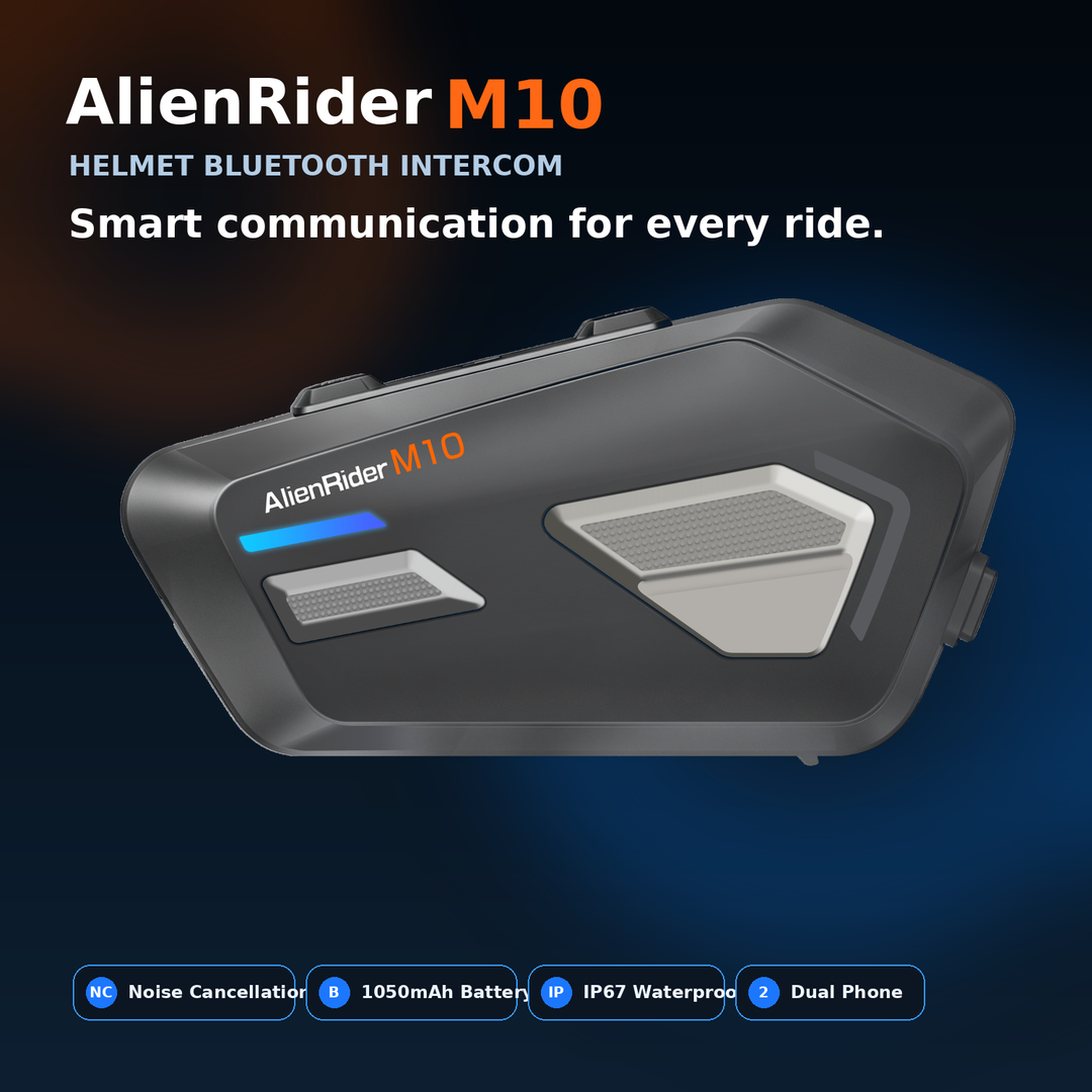 AlienRider M10 Motorcycle Helmet Bluetooth Intercom with IP67 Waterproofing, Noise Cancellation and Voice Control