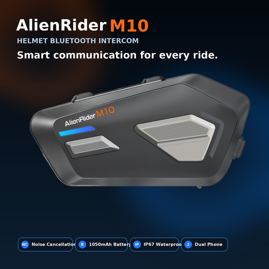 AlienRider M10 Motorcycle Helmet Bluetooth Intercom with IP67 Waterproofing, Noise Cancellation and Voice Control