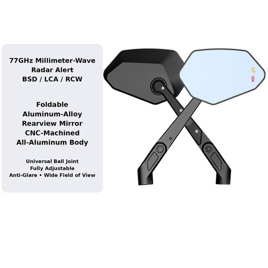 M7PRO 77GHz Millimeter Wave Radar Rearview Mirror | BSD/LCA/RCW Warning | All CNC Aluminum Alloy Foldable
